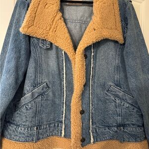 Free People Denim Jacket with Tan Sherpa Collar